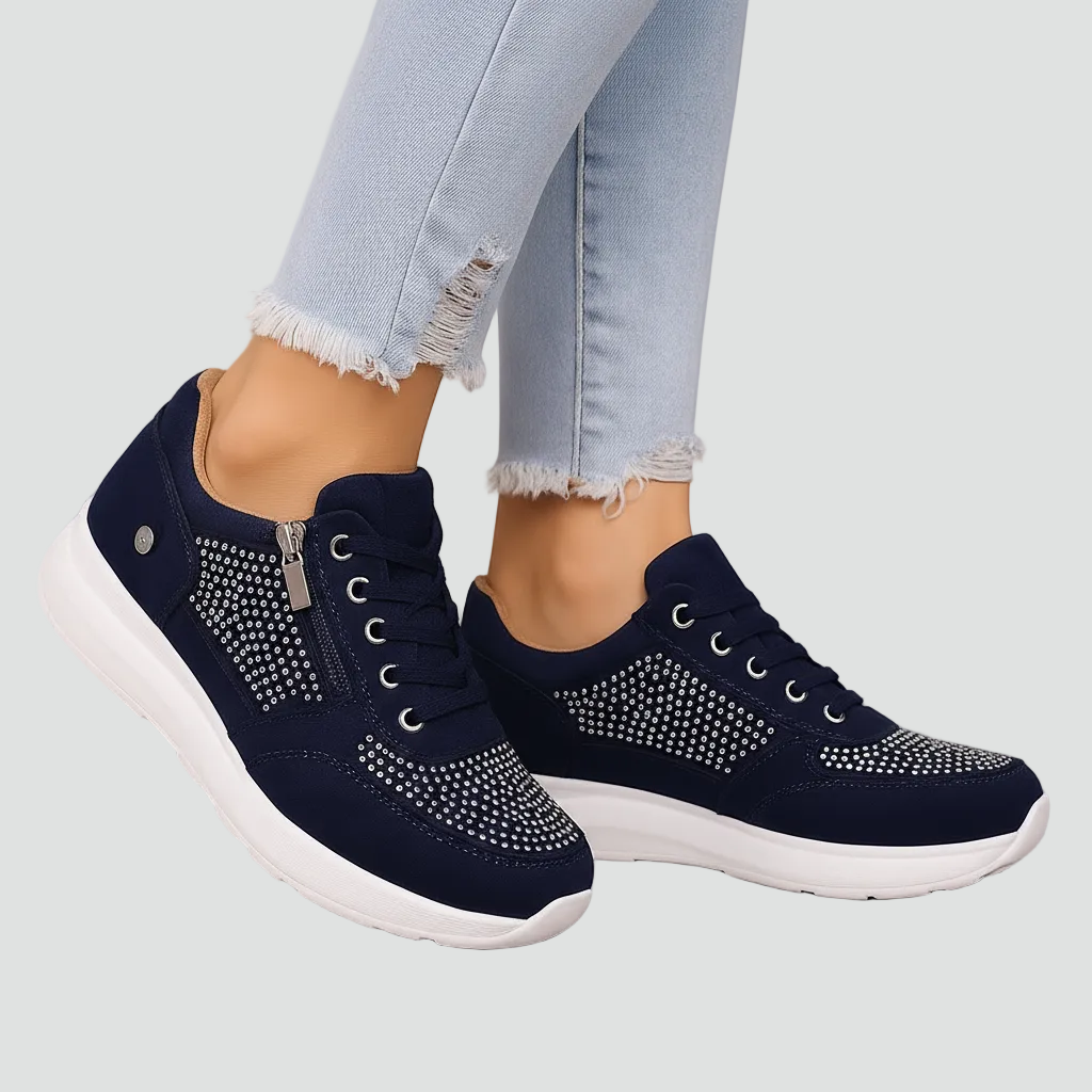 Women's Orthopedic Side-Zip Lace-Up Low-Top Sneakers - Perforated
