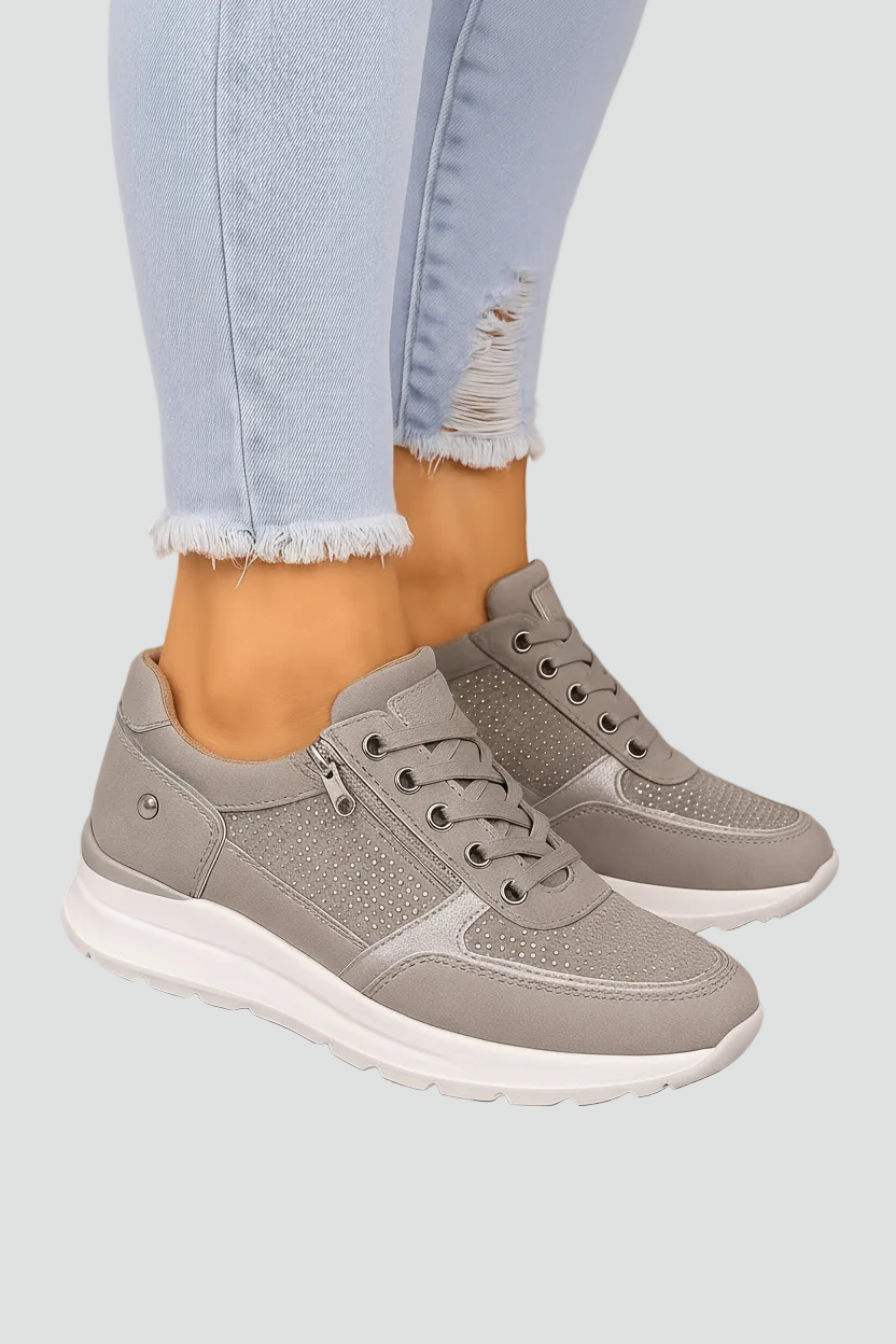 Women's Orthopedic Side-Zip Lace-Up Low-Top Sneakers - Perforated