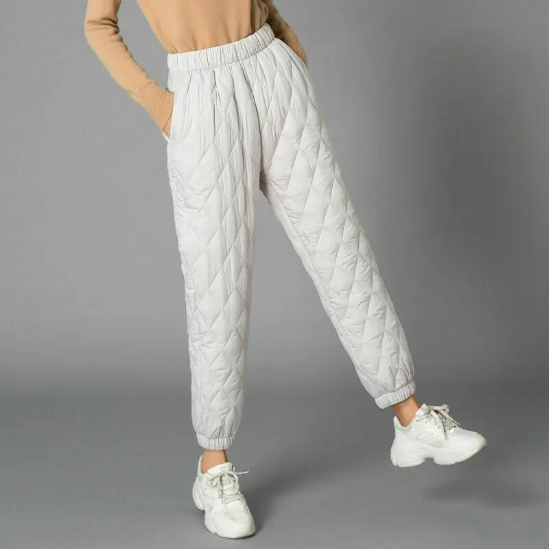 Women's Quilted Pants - High Waist Elasticated Jogger Cuff