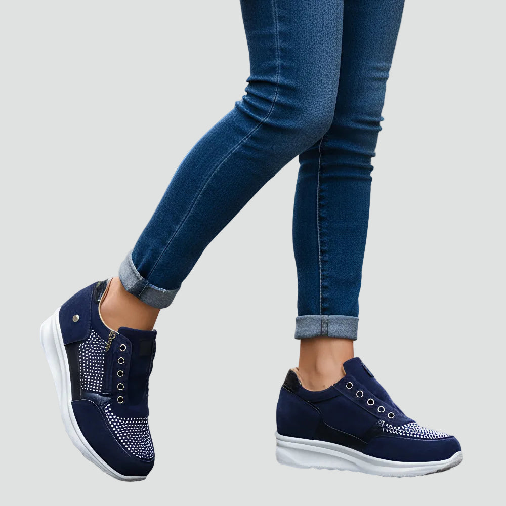 Women's Orthopedic Side-Zip Lace-Up Low-Top Sneakers - Perforated