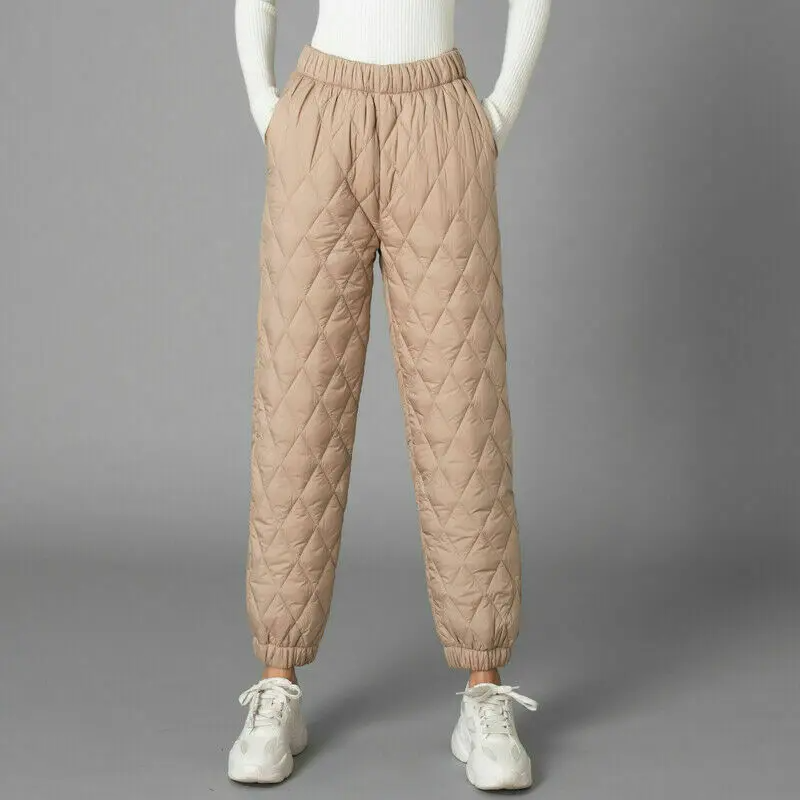 Women's Quilted Pants - High Waist Elasticated Jogger Cuff