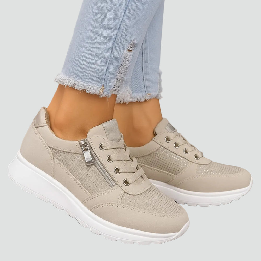 Women's Orthopedic Side-Zip Lace-Up Low-Top Sneakers - Perforated