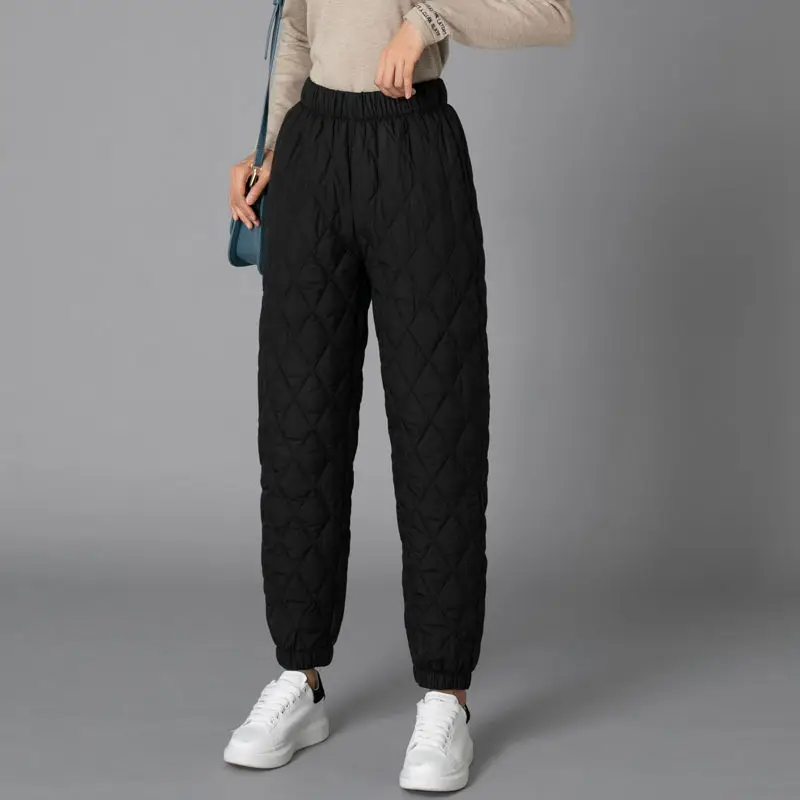 Women's Quilted Pants - High Waist Elasticated Jogger Cuff