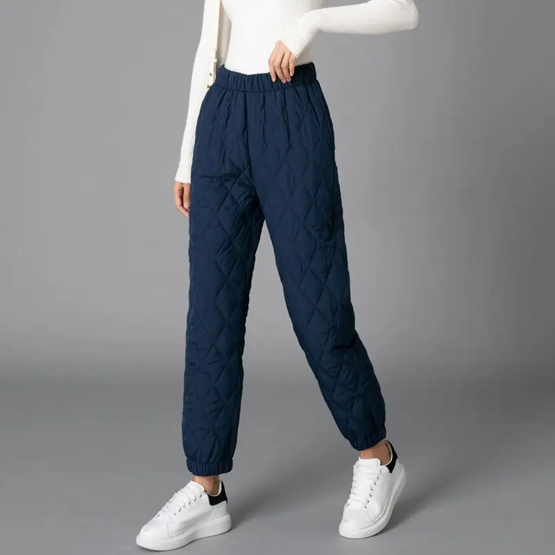 Women's Quilted Pants - High Waist Elasticated Jogger Cuff