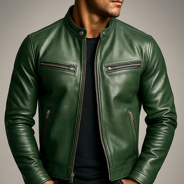 Men's Biker Jacket - Stand Collar - Full Zip - Multi Pocket