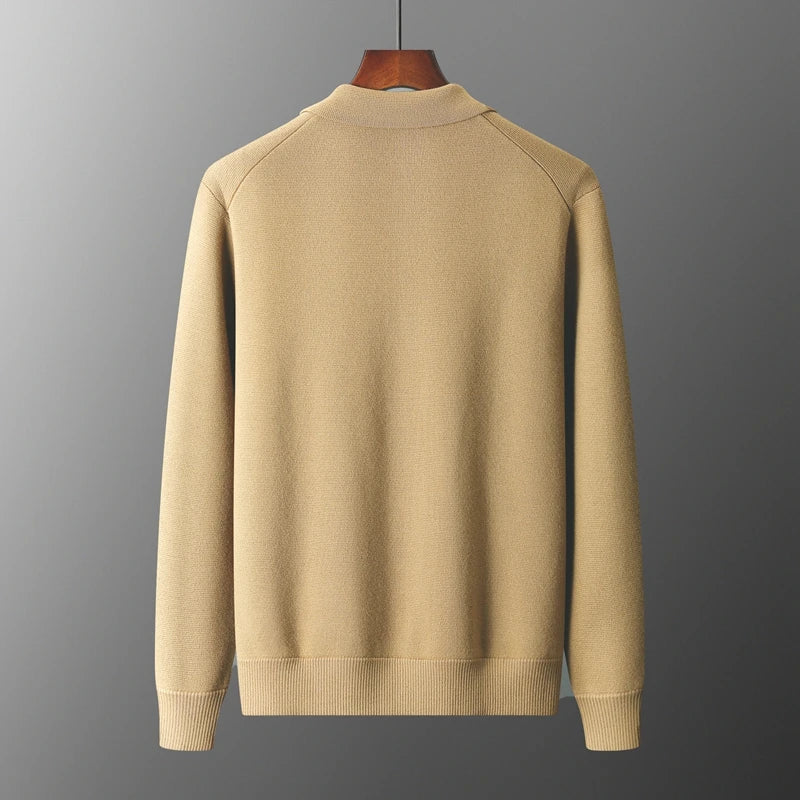 Men's Wool Cardigan - Button-Up Collar Long Sleeve
