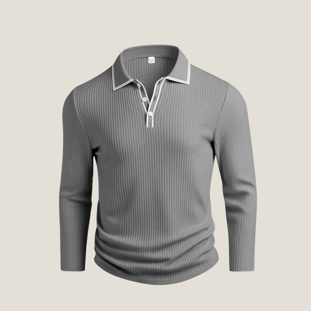 Men's Polo Shirts - Ribbed Knit Contrast Tipped Collar Button Placket