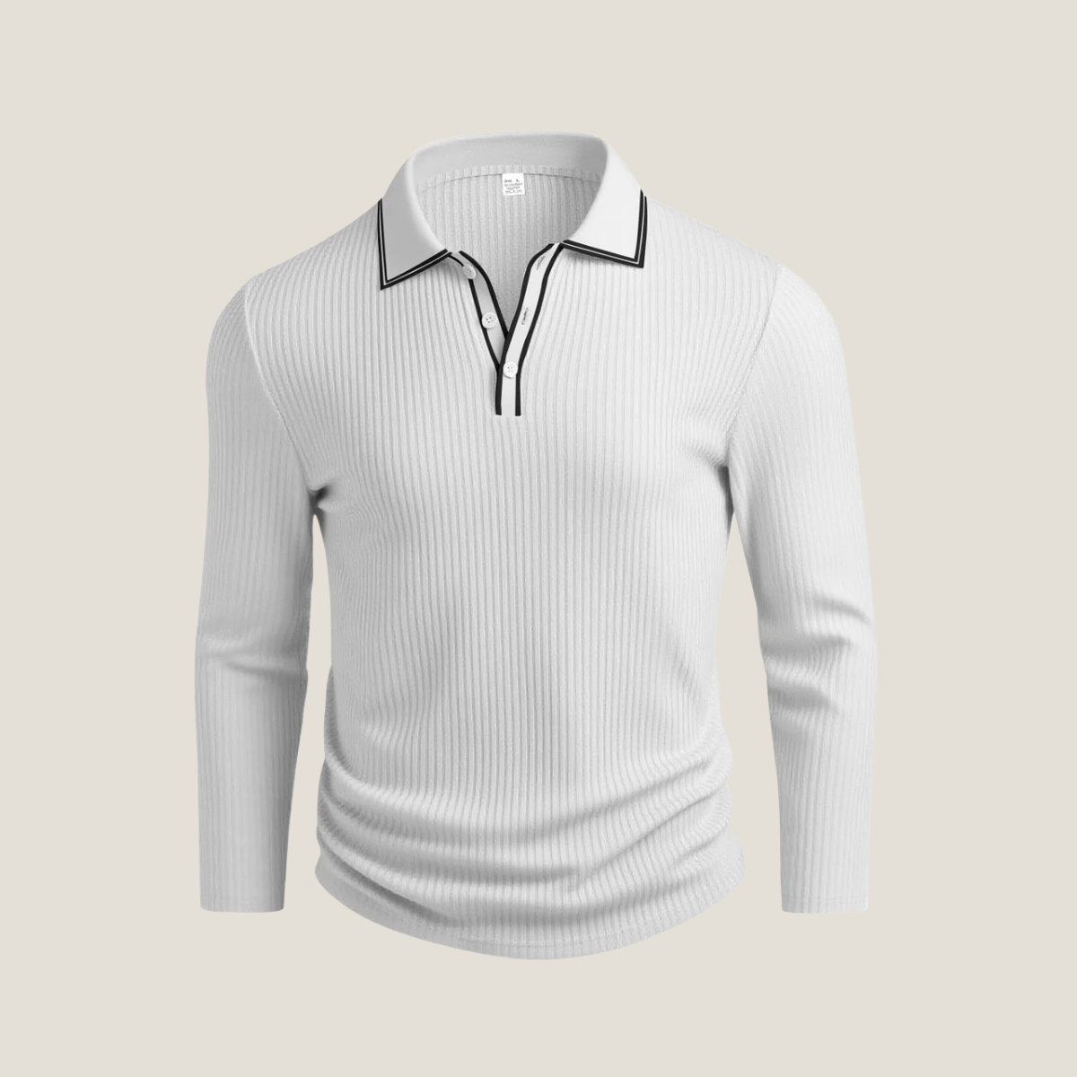 Men's Polo Shirts - Ribbed Knit Contrast Tipped Collar Button Placket