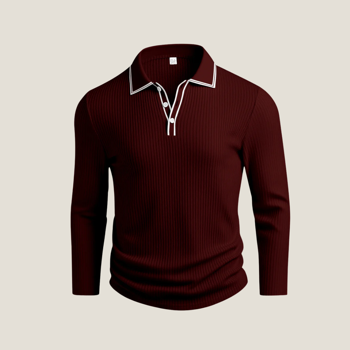 Men's Polo Shirts - Ribbed Knit Contrast Tipped Collar Button Placket