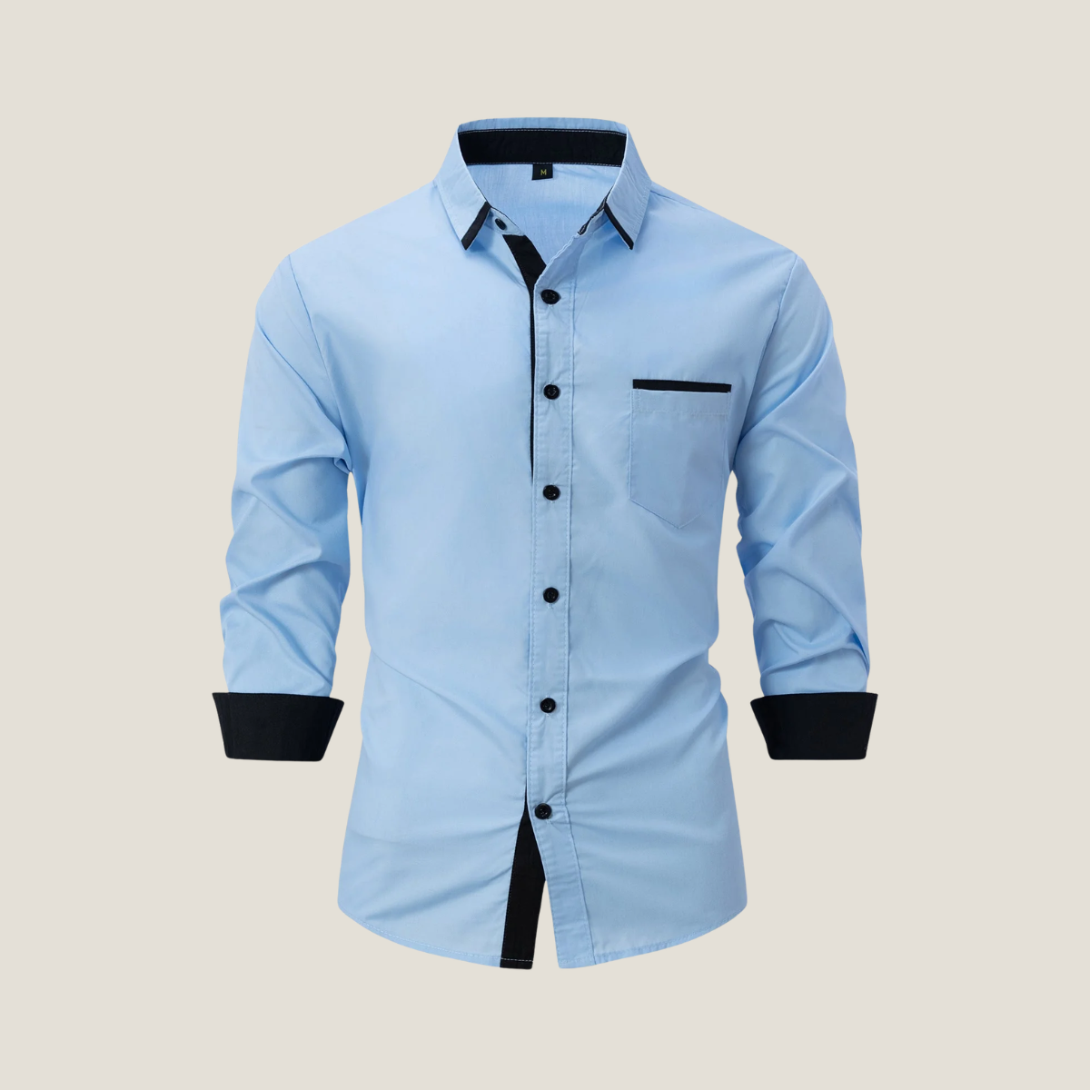 Men's Long Sleeve Shirts - Button Down Contrast Collar Cuff Chest Pocket