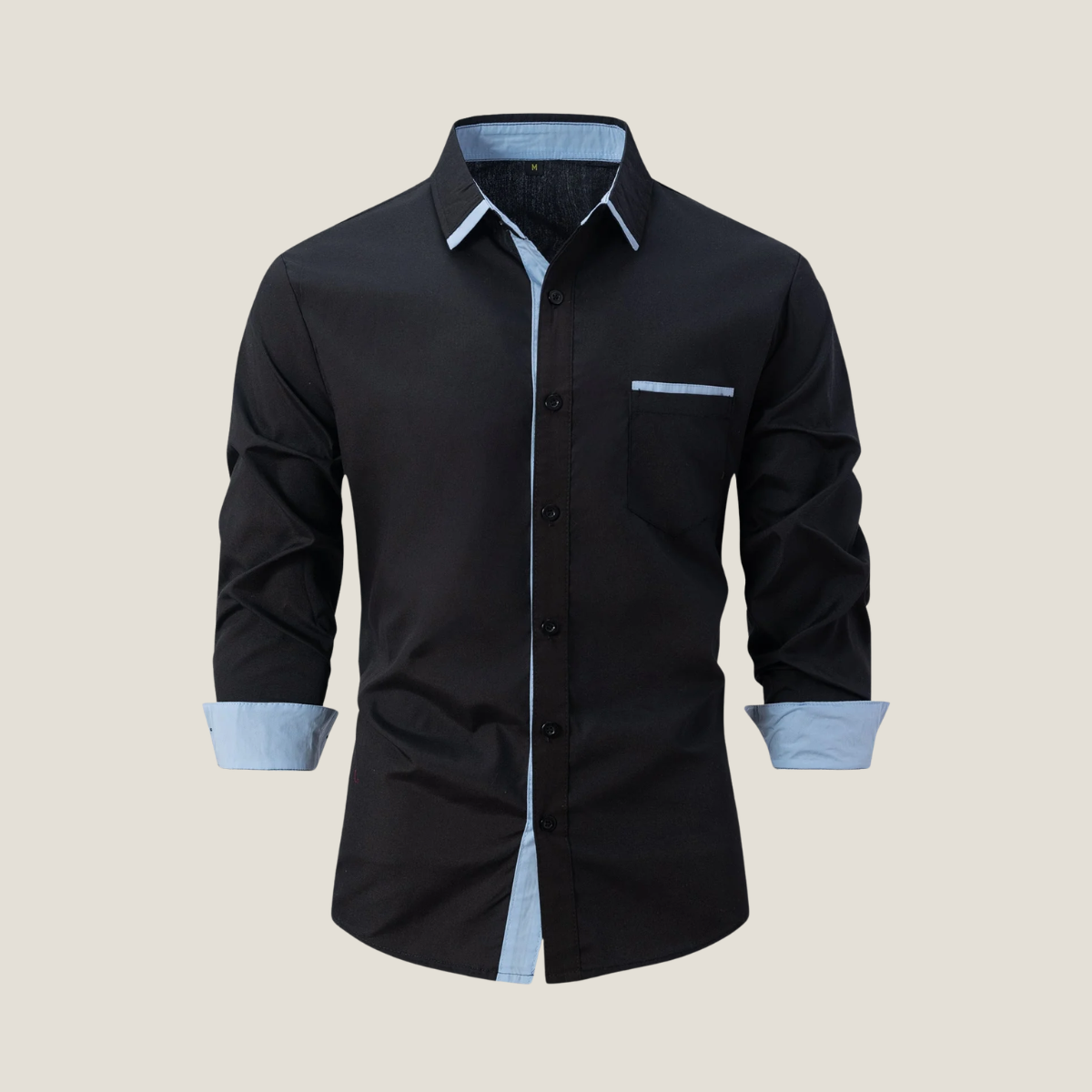 Men's Long Sleeve Shirts - Button Down Contrast Collar Cuff Chest Pocket