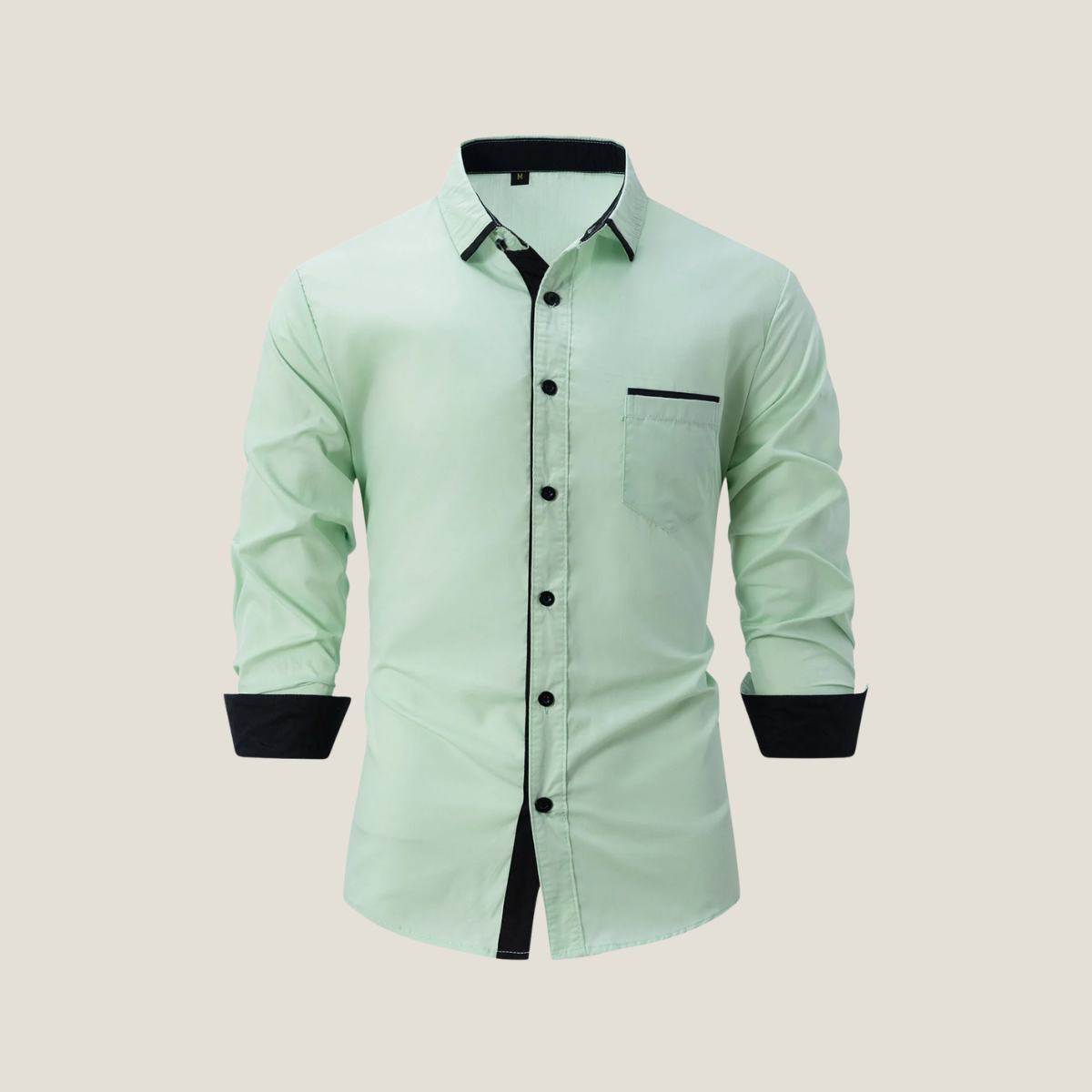 Men's Long Sleeve Shirts - Button Down Contrast Collar Cuff Chest Pocket