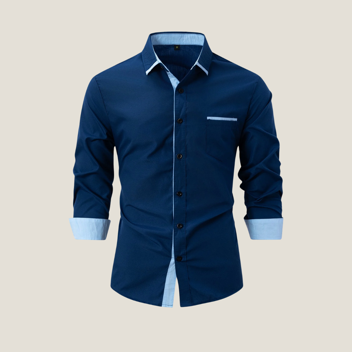 Men's Long Sleeve Shirts - Button Down Contrast Collar Cuff Chest Pocket