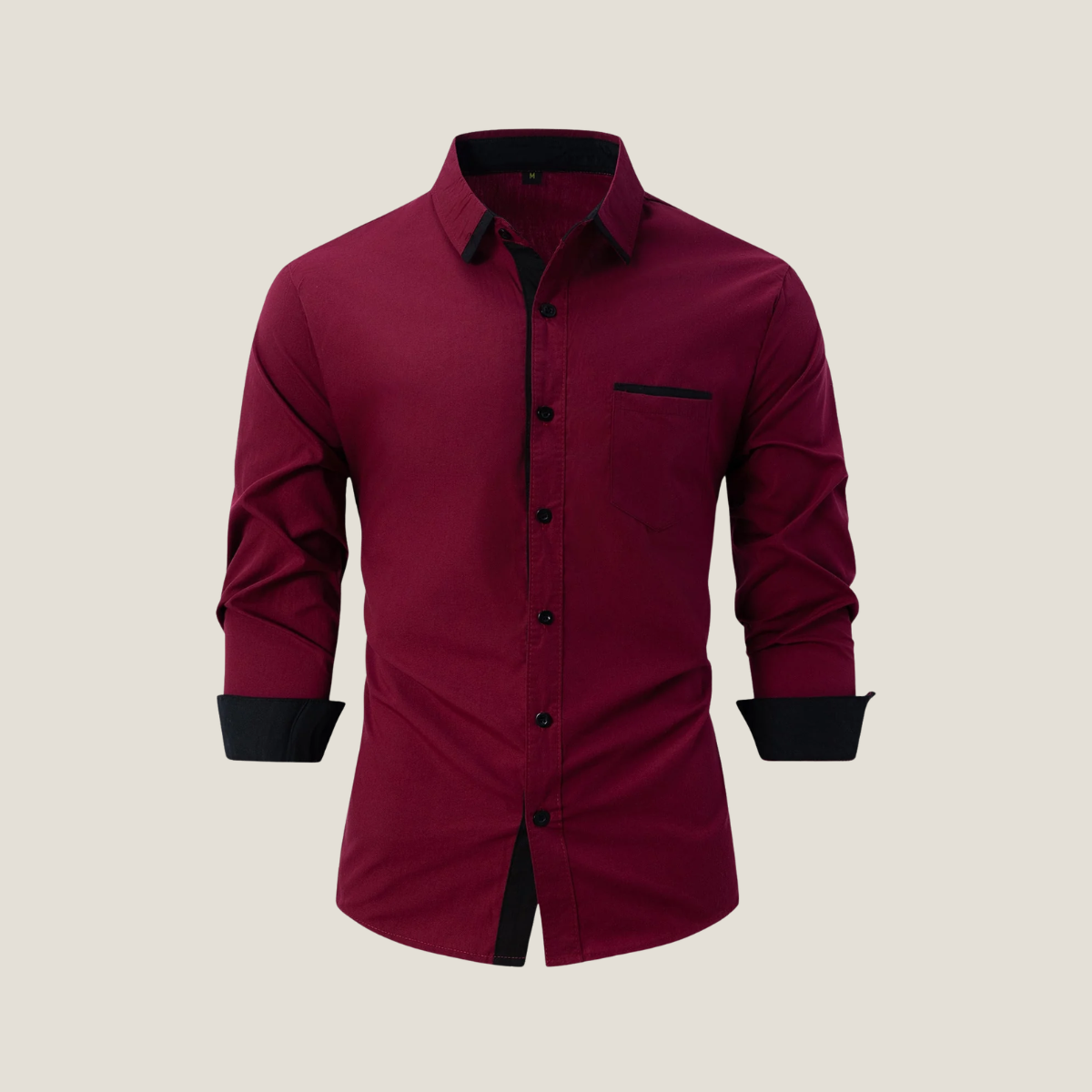 Men's Long Sleeve Shirts - Button Down Contrast Collar Cuff Chest Pocket