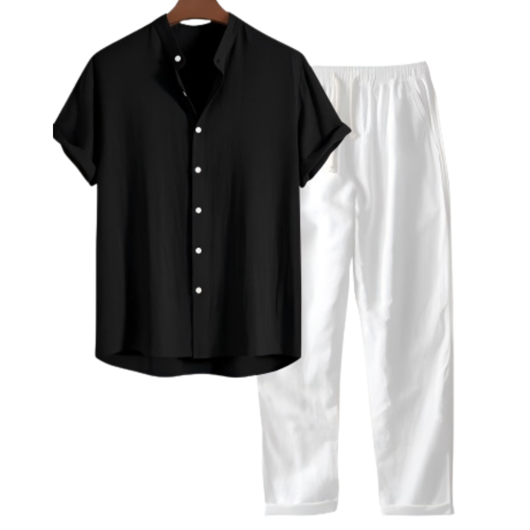 Men's Two Piece Set Short Sleeve Shirt and Linen Pants