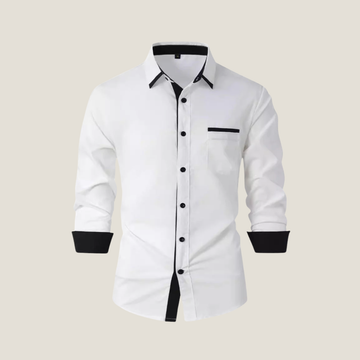 Men's Long Sleeve Shirts - Button Down Contrast Collar Cuff Chest Pocket