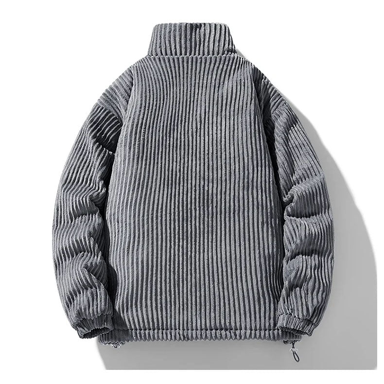 Men's Corduroy Puffer Jacket - Stand Collar - Full Zip - Padded