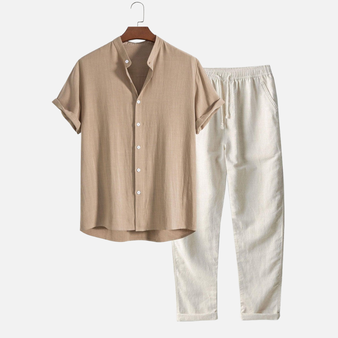 Men's Two Piece Set Short Sleeve Shirt and Linen Pants