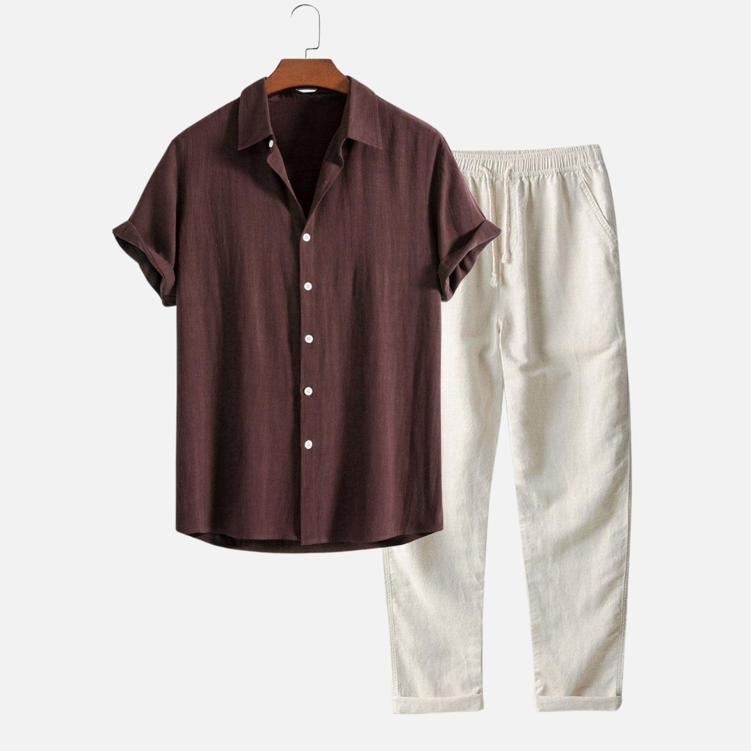 Men's Two Piece Set Short Sleeve Shirt and Linen Pants