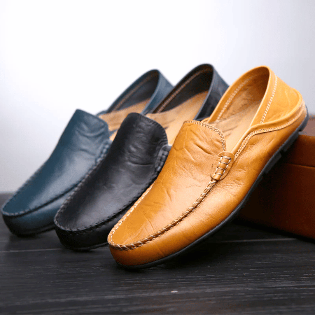 Men's Casual Loafers - Slip-On Moccasin Toe with Topstitched Apron and Flat Sole