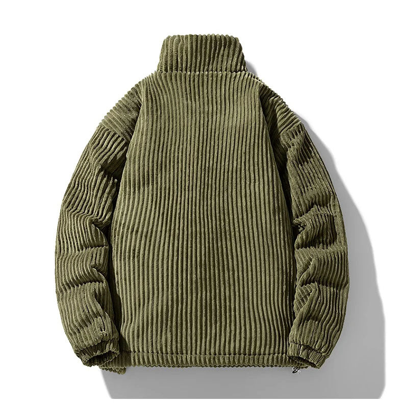 Men's Corduroy Puffer Jacket - Stand Collar - Full Zip - Padded