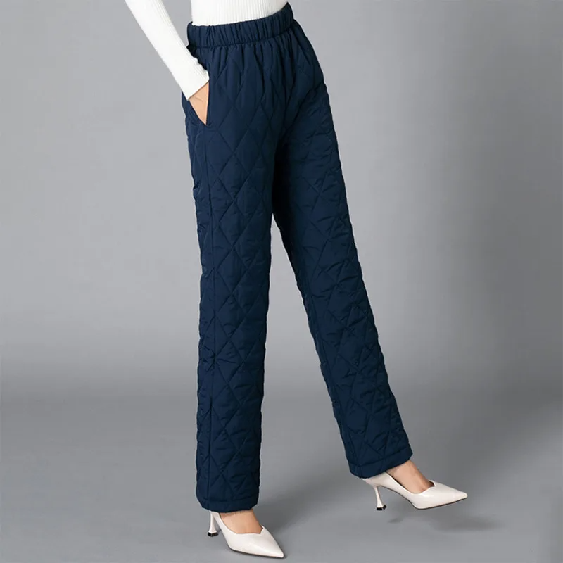 Women's Quilted Pants - High Waist Elasticated Jogger Cuff