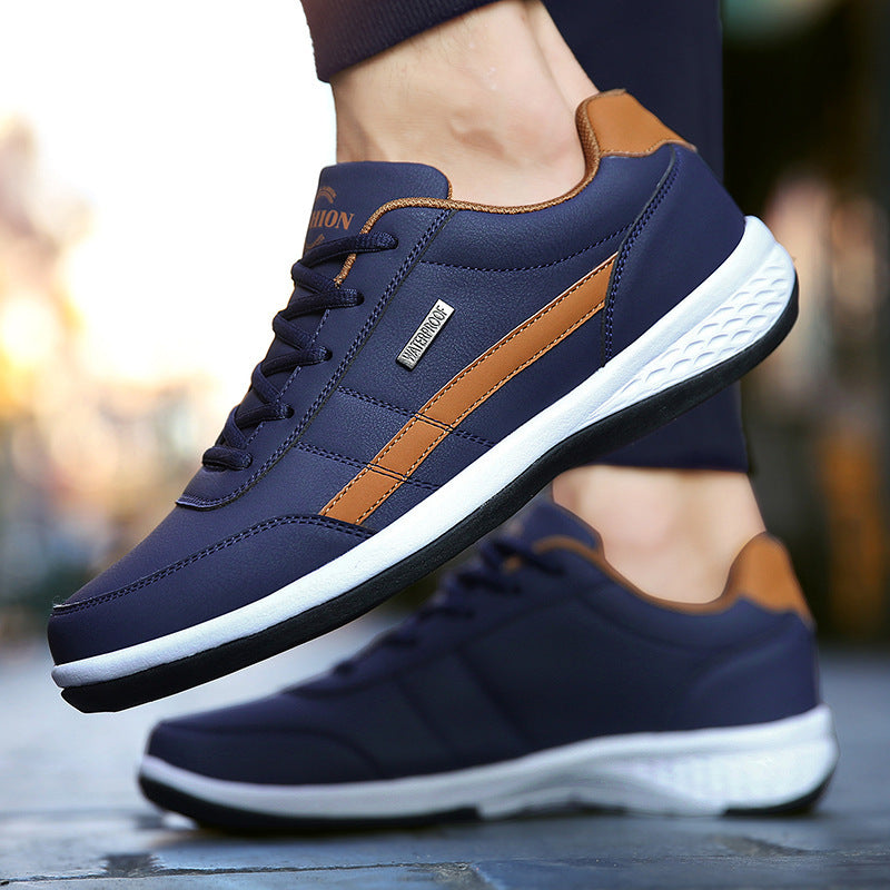 Men's Casual Sneakers - Lace Up Low Top with Stripe Detail
