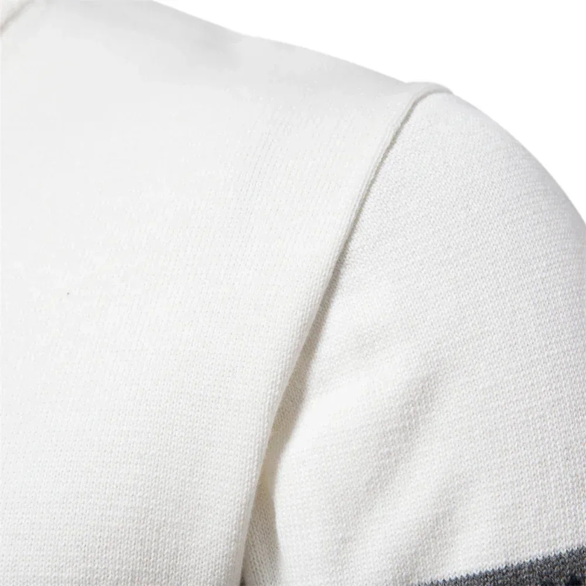 Men's Quarter Zip Jumper - Fair Isle Stripe Panel with Cable Knit Body and Mock Collar