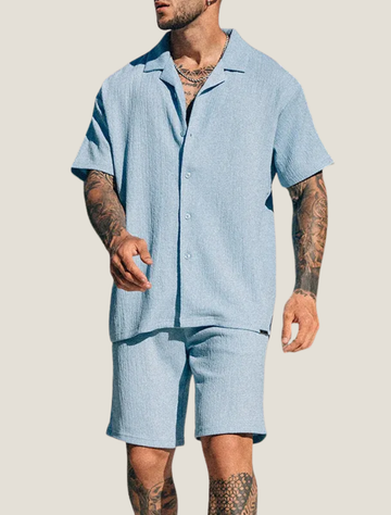 Men's Short Sets - Camp Collar Shirt and Shorts Two Piece