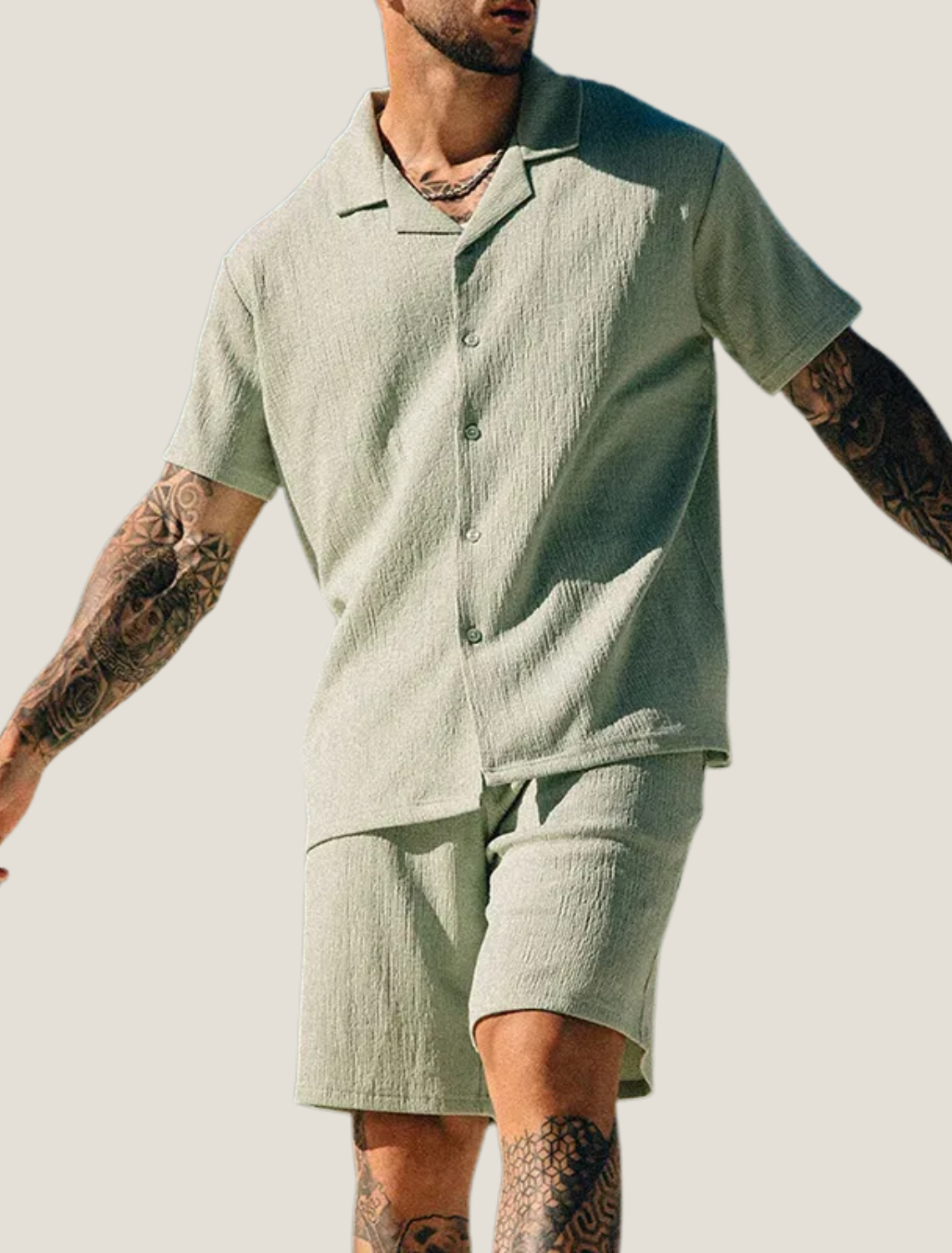 Men's Short Sets - Camp Collar Shirt and Shorts Two Piece
