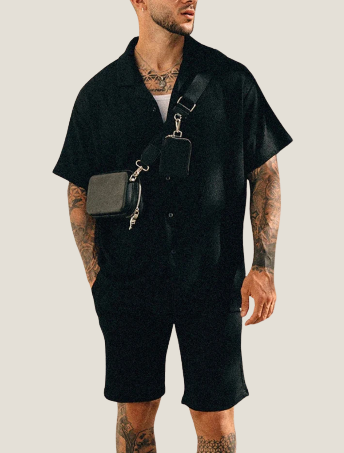 Men's Short Sets - Camp Collar Shirt and Shorts Two Piece