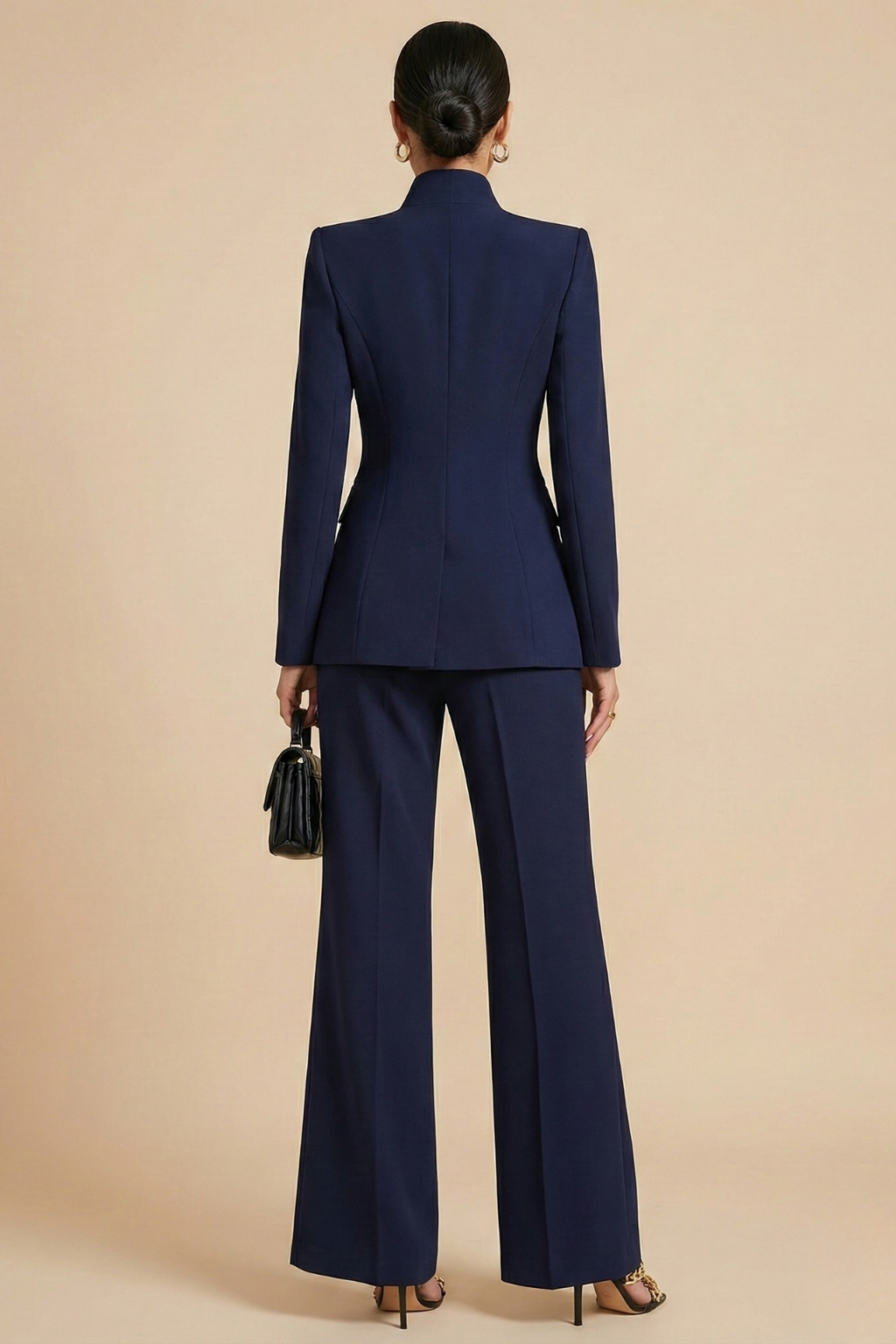 Women's Tailored Two Piece Pant Suit - Stand Collar Blazer