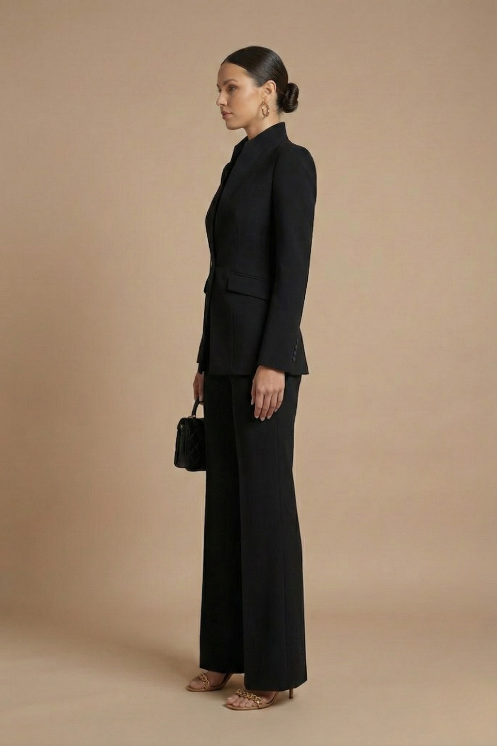 Women's Tailored Two Piece Pant Suit - Stand Collar Blazer