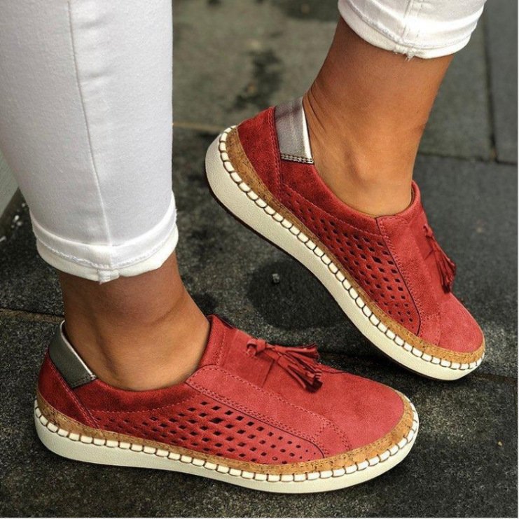 Women's Suede Orthopedic Slip-On Flats - Tassel Perforated