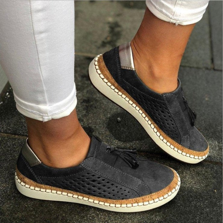 Women's Suede Orthopedic Slip-On Flats - Tassel Perforated