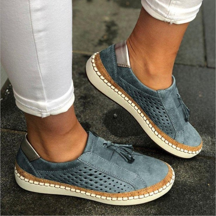 Women's Suede Orthopedic Slip-On Flats - Tassel Perforated