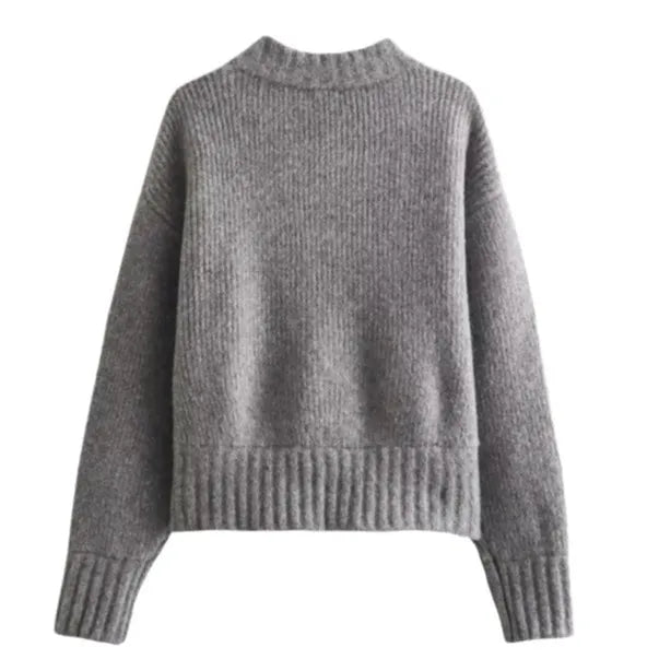 Women’s Zip Up Knitted Cardigan - Crew Neck Long Sleeve Ribbed Sweater