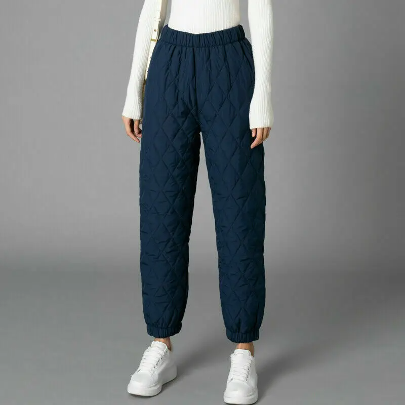 Women's Quilted Pants - High Waist Elasticated Jogger Cuff