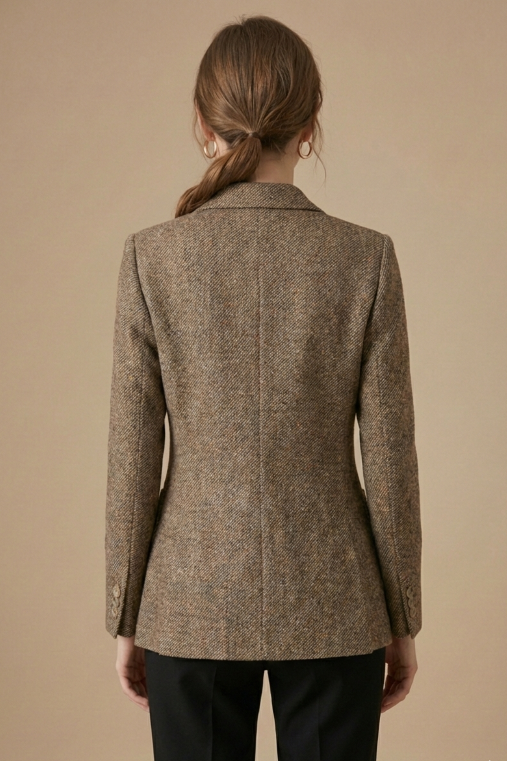 Women's Fitted Tweed Wool Blazer - Single Button Notch Lapel