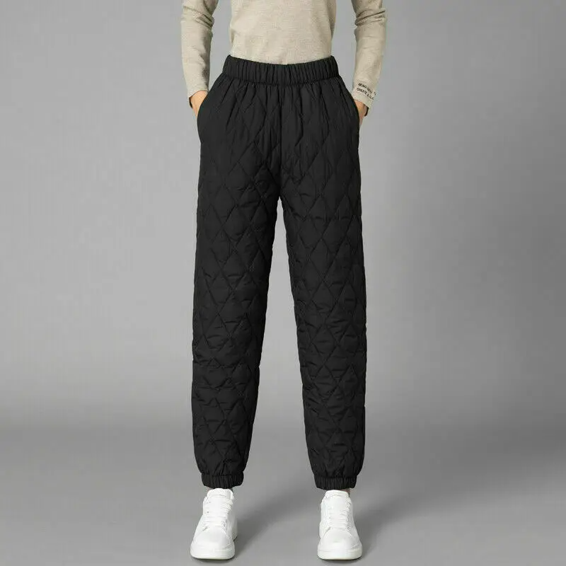 Women's Quilted Pants - High Waist Elasticated Jogger Cuff