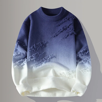Men's Knit Jumper - Crew Neck Gradient Distressed Detail