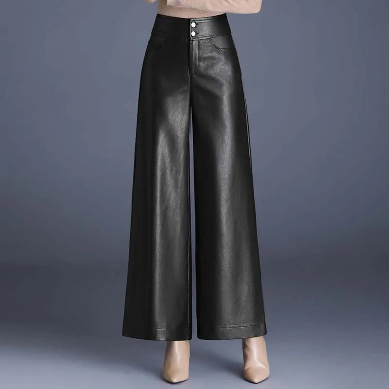 Women's Wide Leg Pants - High Waist Zip Concealed Closure