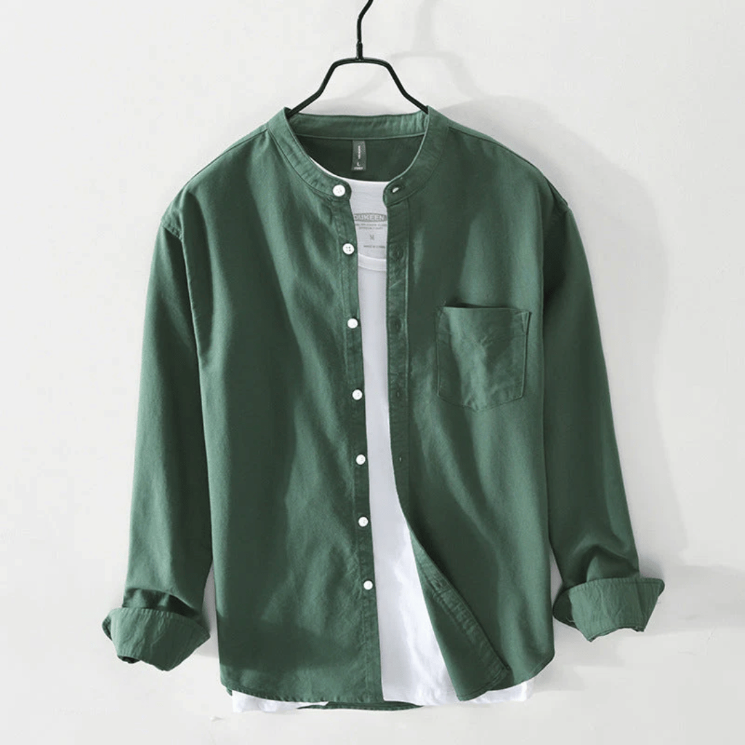 Men's Band Collar Shirt - Long Sleeve - Button Front