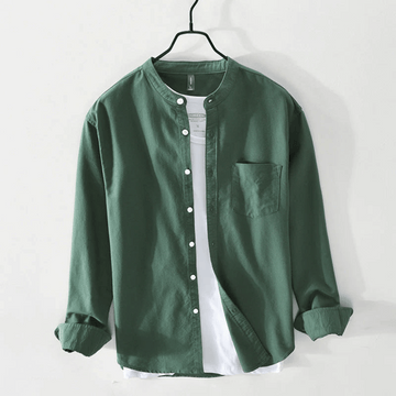 Men's Band Collar Shirt - Long Sleeve - Button Front