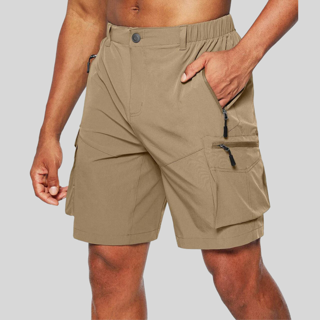 Men's Cargo Shorts - Zippered Side Pockets - Button Front