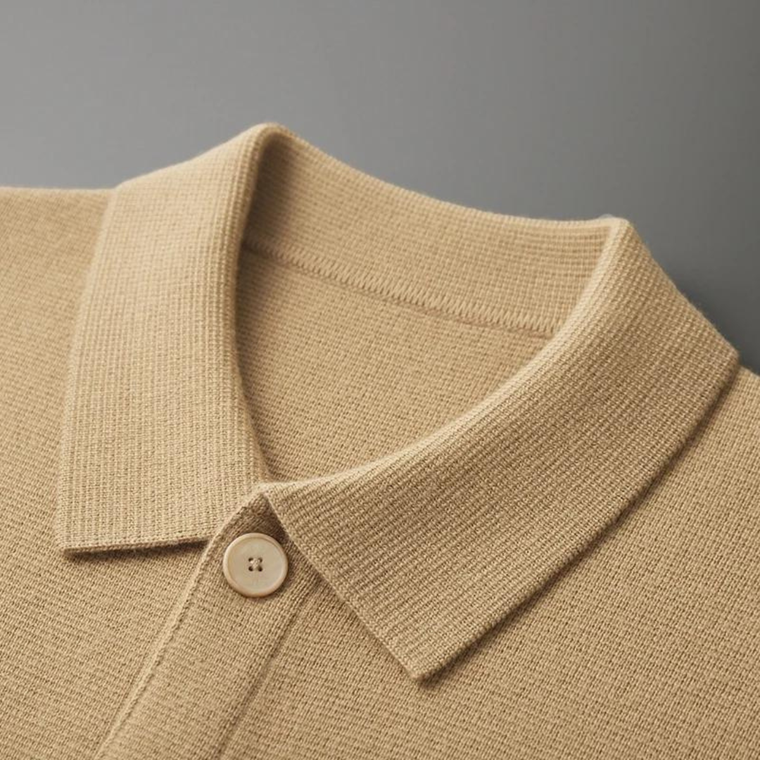 Men's Wool Cardigan - Button-Up Collar Long Sleeve