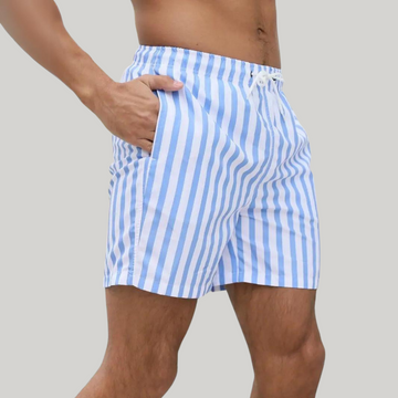 Men's Striped Swim Shorts - Drawstring Waist - Mesh Lined