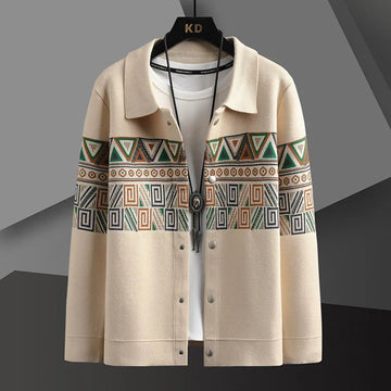 Men's Cardigan Jacket - Geometric Print - Snap Button