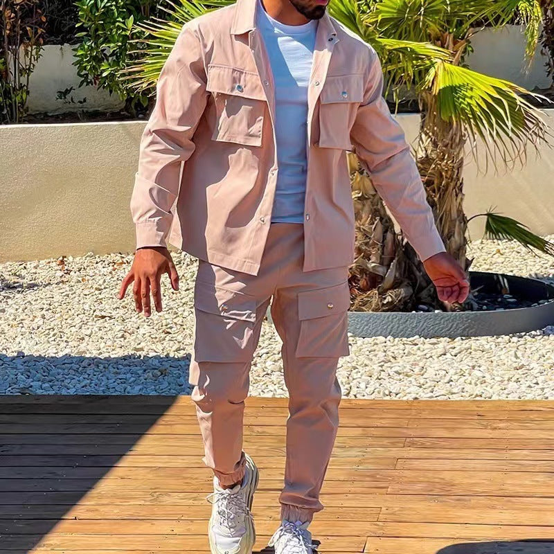Men's Two Piece Set - Cargo Overshirt Jacket and Jogger Pants