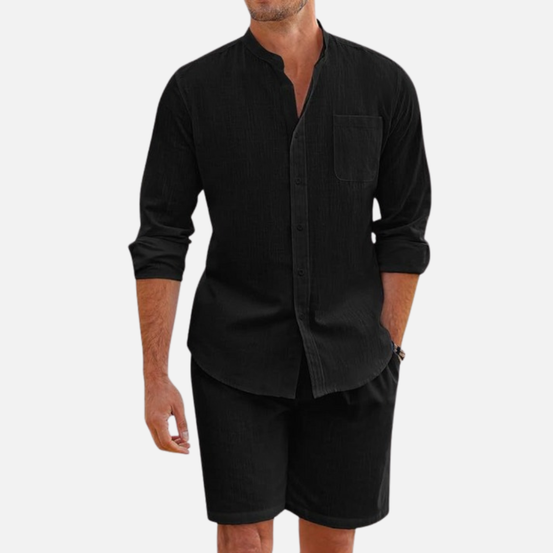Men's Two Piece Set Long Sleeve Shirt and Shorts